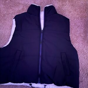 Black Puffer Vest with White Fleece Lining